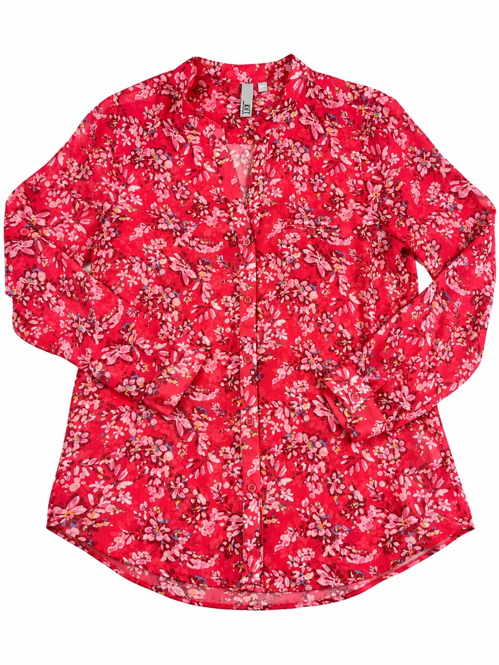 KUT from the Kloth Pink Floral Sheer Button Down Blouse - Medium